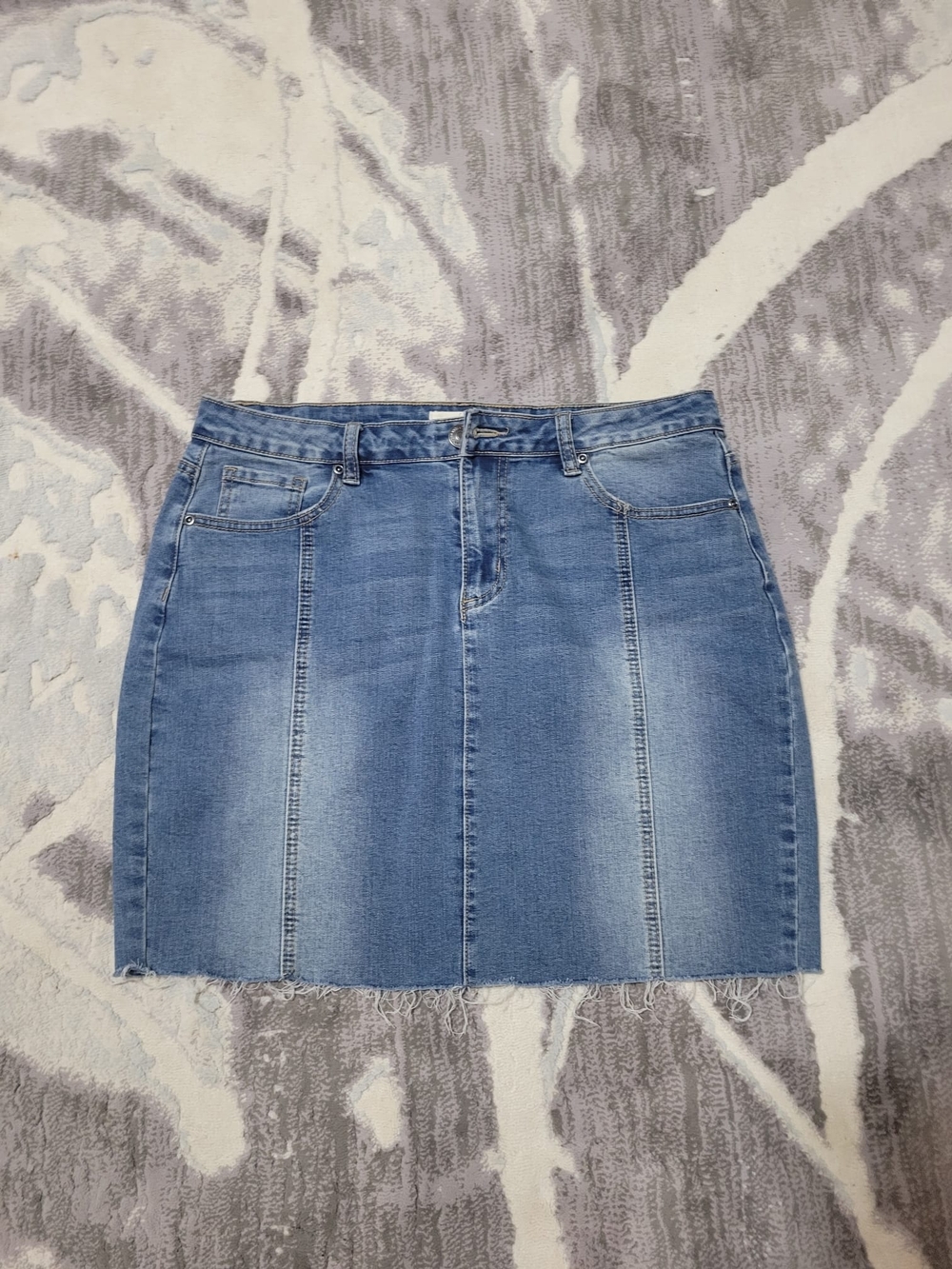 Light Blue Denim Skirt with Frayed Hem Size L